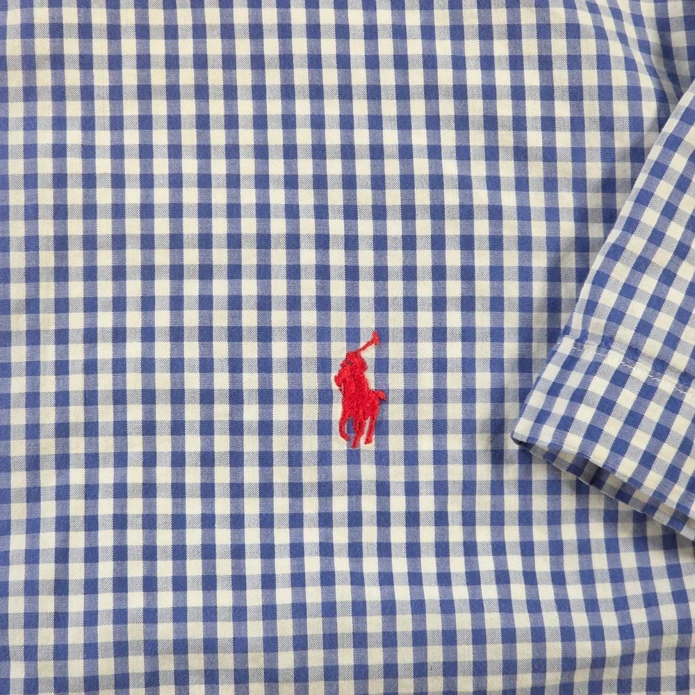 Polo Ralph Lauren Shirt Mens XL Blue Gingham Plaid Button Down Red Pony
